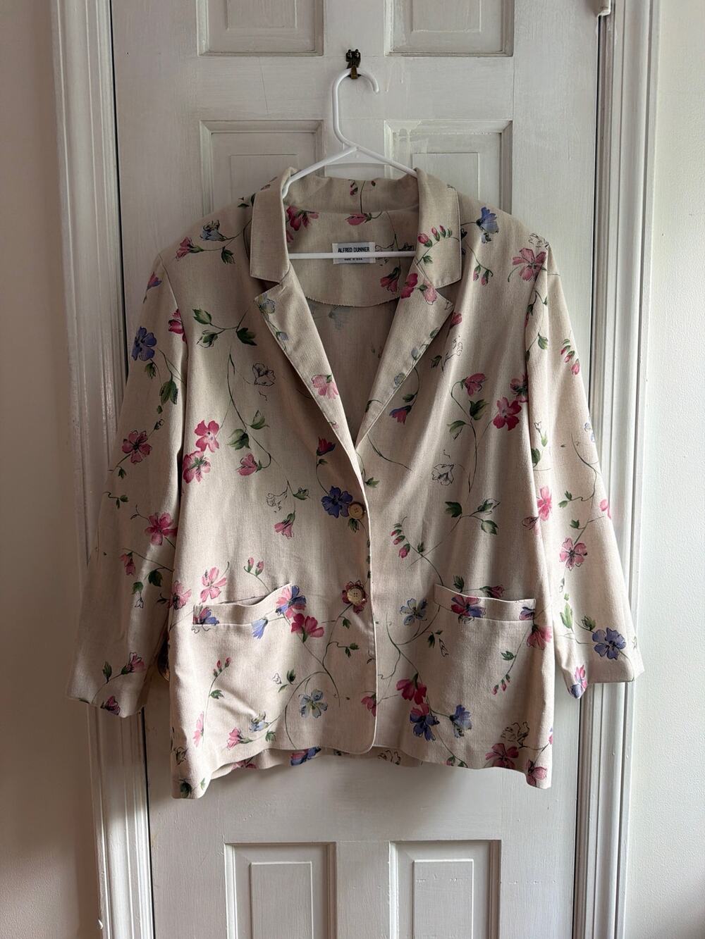 Vintage Alfred Dunner USA Made Floral Print Blazer Jacket Beige Size 14